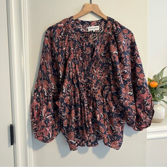 Apiece Apart Blue Red Floral Silk Blouse 4 - Picture 8 of 9